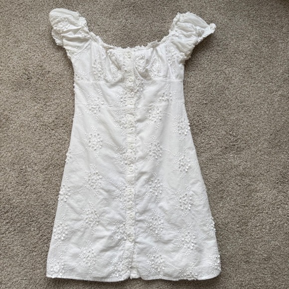o.p.t Dresses & Skirts - O.P.T Women's White Cotton Babydoll Milkmaid Eyelet Summer Dress Small Romantic